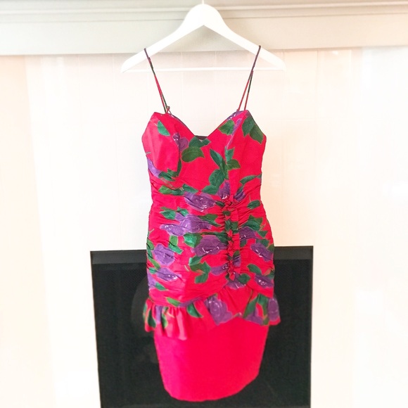 CONTEMPO 🌺 Thai Silk Floral Dress w/ Ruffles - Picture 4 of 7